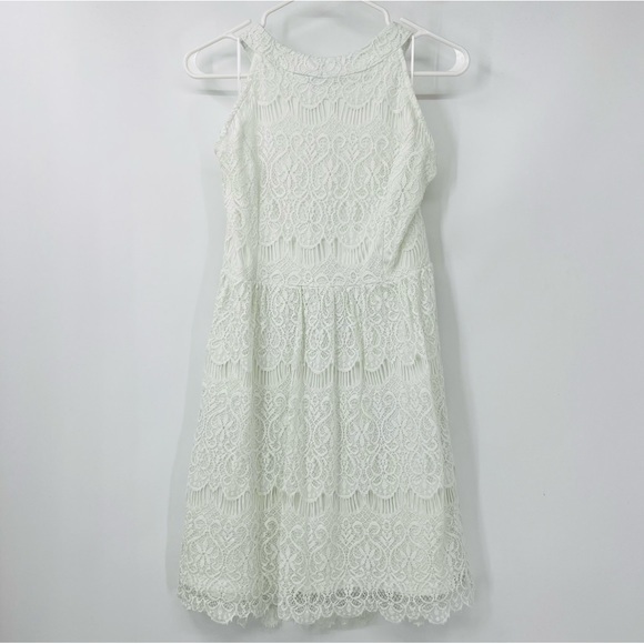 Pinky White Lace High Neck Sleeveless Bridal Style Dress Size Large - Picture 1 of 5